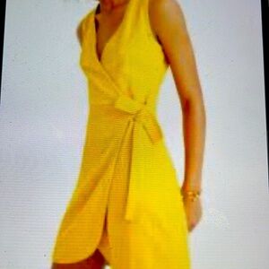 Madewell Crosshatch Side Tie Large Marigold Yellow Dress